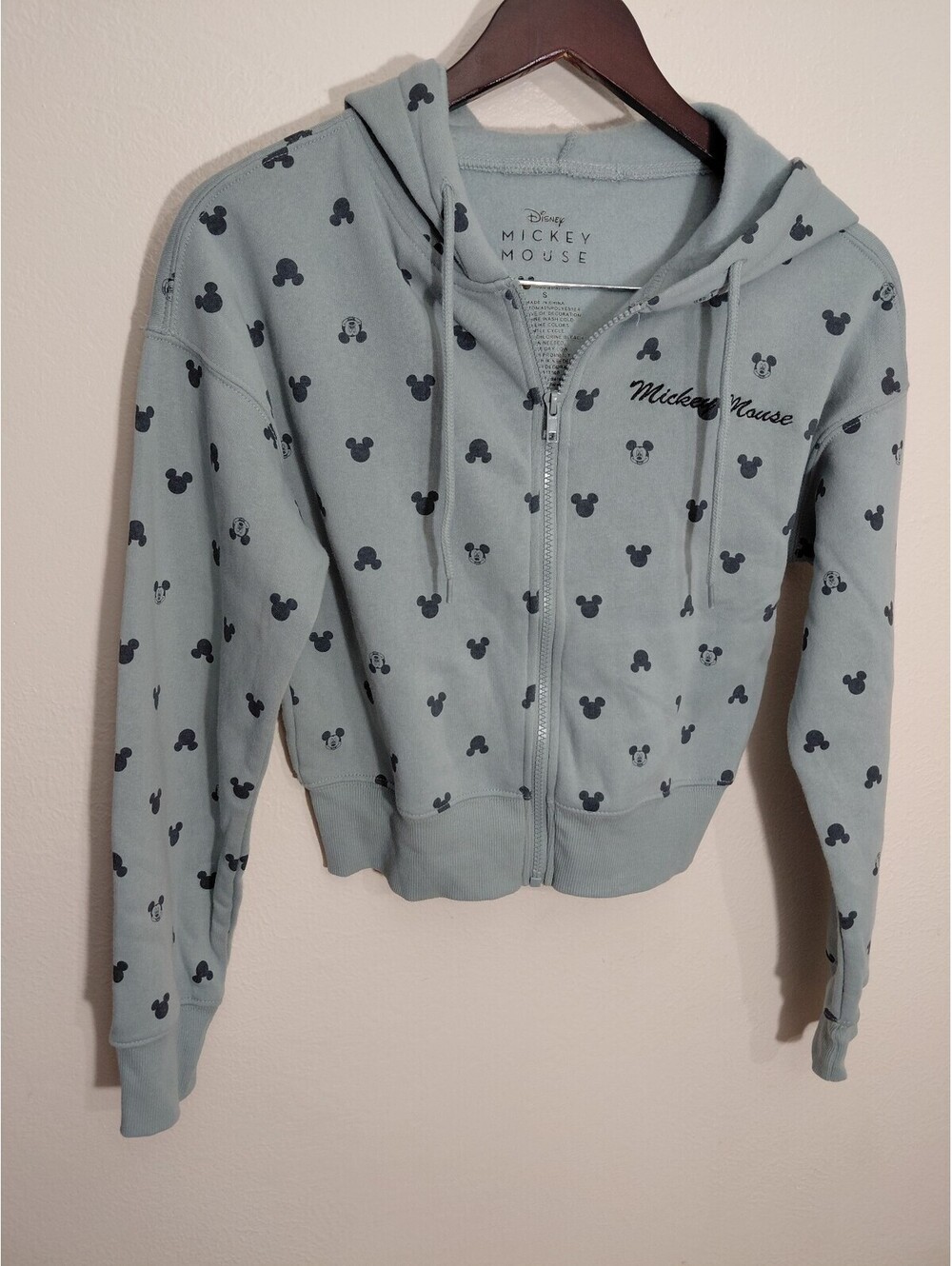 Disney Mickey Mouse Women's Small Zip-Up Hoodie with All-Over Mickey Print